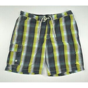 Tommy Bahama Relax Swim Trunks Mens L Green Blue Plaid Cargo Lined Preppy